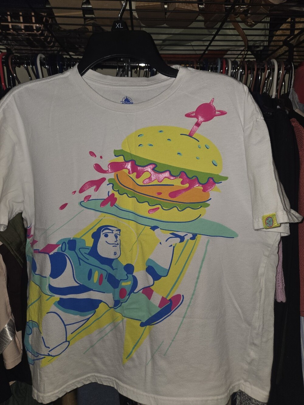 Buzz Lightyear White Graphic Tee - Neon Burger Print